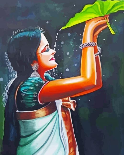 South Indian Lady With Leaf paint by number