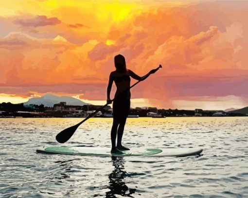Stand Up Paddle Silhouette paint by number