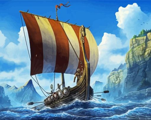 The Viking Ship In The Sea paint by number