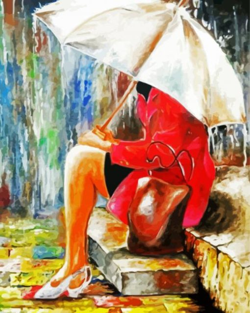 Waiting Girl In The Rain paint by number