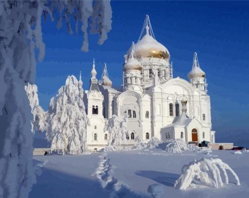 White Church In Winter paint by number