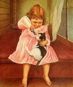 Cute Little Girl And Kitten paint by number