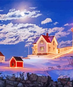 Nubble Lighthouse Christmas Lights paint by number