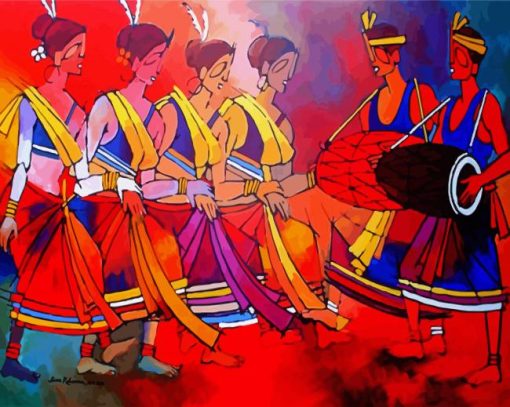 Abstract Indian Women Singing And Dancing paint by number