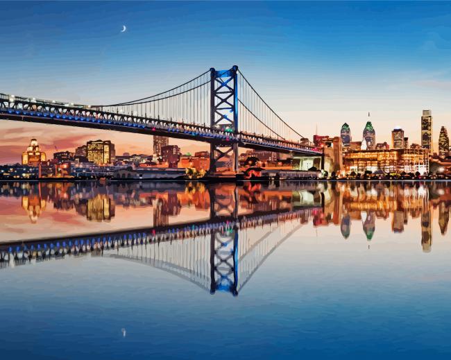 Benjamin Franklin Bridge Water Reflection paint by number