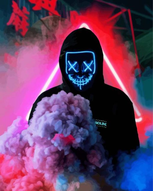 Boy With Neon Mask And Smokes paint by number