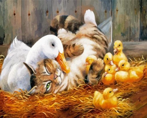 Duck And Cat Friends paint by number