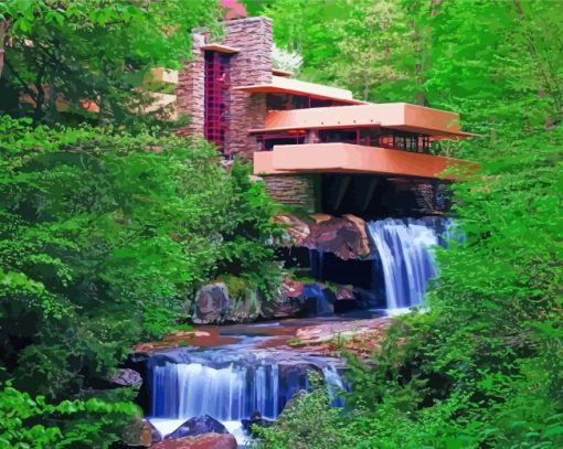 Fallingwaters By Frank Lloyd Wright paint by number