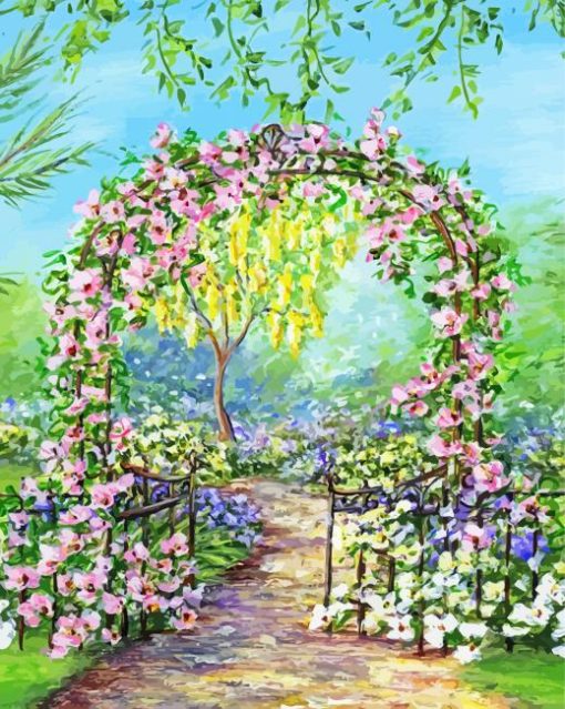 Floral Garden Gate paint by number