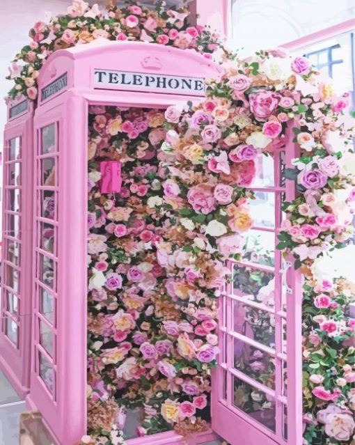 Floral Pink Phone Booth paint by number