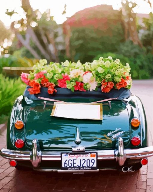 Flowers And Green Car paint by number