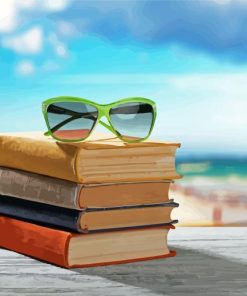 Glasses On Books And Beach paint by number