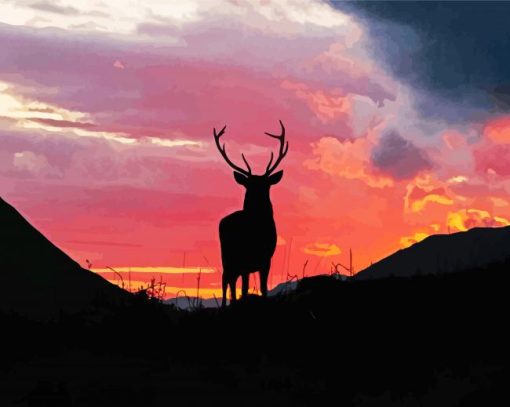 Highland Stag Sunset Silhouette paint by number