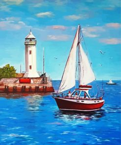 Lighthouse And Sailboat Art paint by number