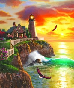 Lighthouse Eagle Sunset paint by number