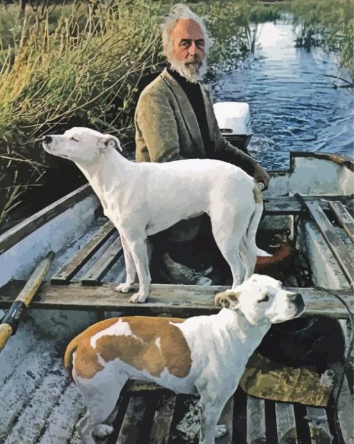Man In Boat With Dogs paint by number
