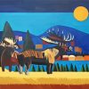 Moose And Moon In Field paint by number