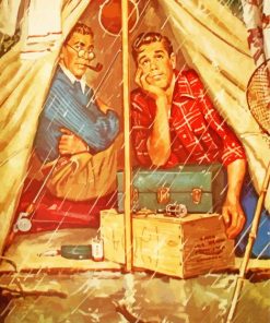 Norman Rockwell Camping In Rain paint by number