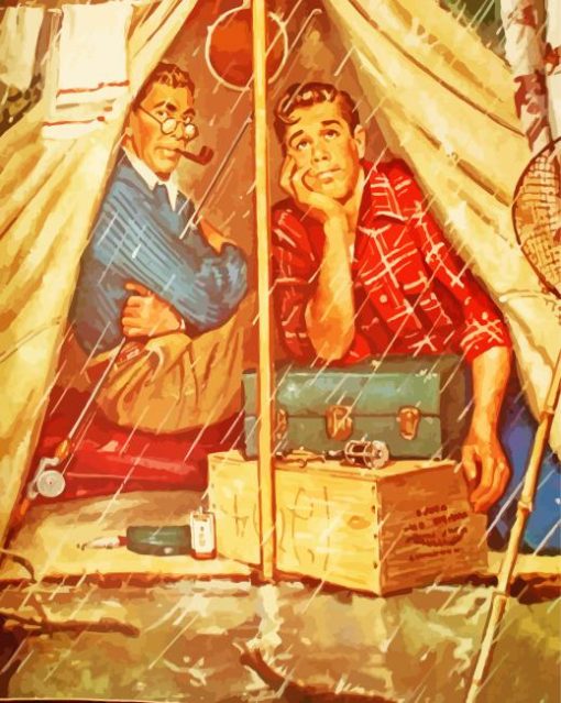 Norman Rockwell Camping In Rain paint by number