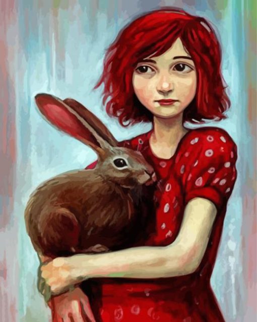 Rabbit And Girl With Red Hair paint by number