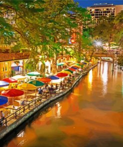 San Antonio River Walk At Night paint by number