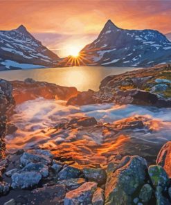 Scandinavian Mountains At Sunset paint by number