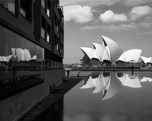 Sydney Black And White Water Reflection paint by number