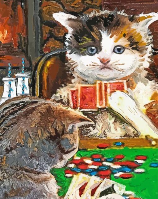 Aesthetic Cats Playing Poker paint by number