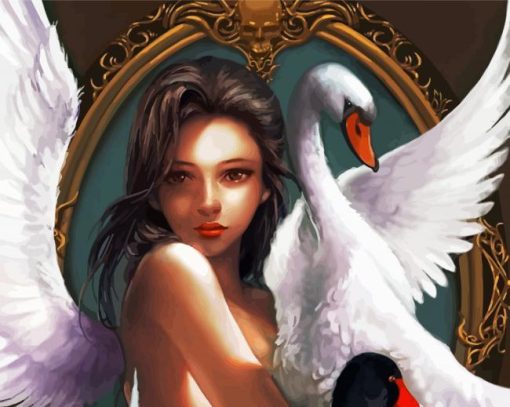 Aesthetic Woman And Swan Illustration paint by number