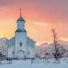 Aesthetic Winter Church Landscape paint by number