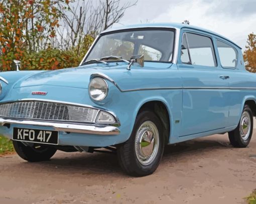 Blue Ford Anglia Car paint by number