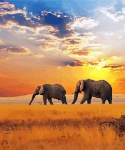 Elephants Sunset African Landscape paint by number