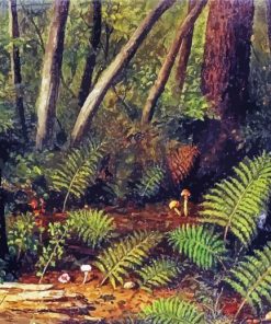 Ferns In Forest And Mushrooms Art paint by number