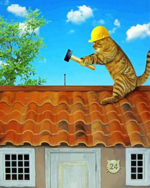 Funny Cat On Roof paint by number