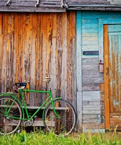 Green Bicycle By Door paint by number