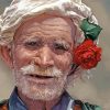 Happy Old Man With Flower paint by number