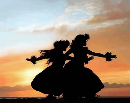 Hawaiian Hula Dancers Silhouette paint by number