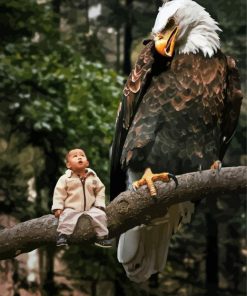 kid In Forest With Eagle paint by number