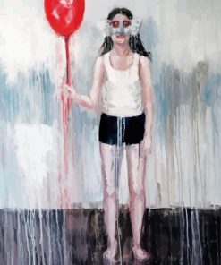 Lonely Lady With Red Balloon paint by number