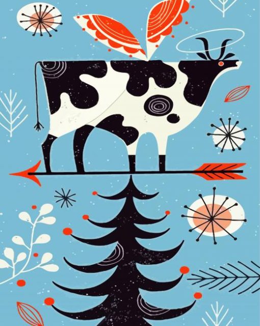 Mid Century Animals Cow paint by number