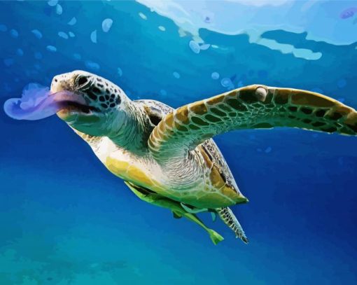 Sea Turtle Eating Jellyfish paint by number