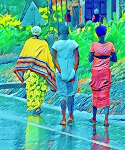 Three Woman Walking In The Rain Art Paint by number