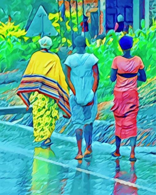 Three Woman Walking In The Rain Art Paint by number