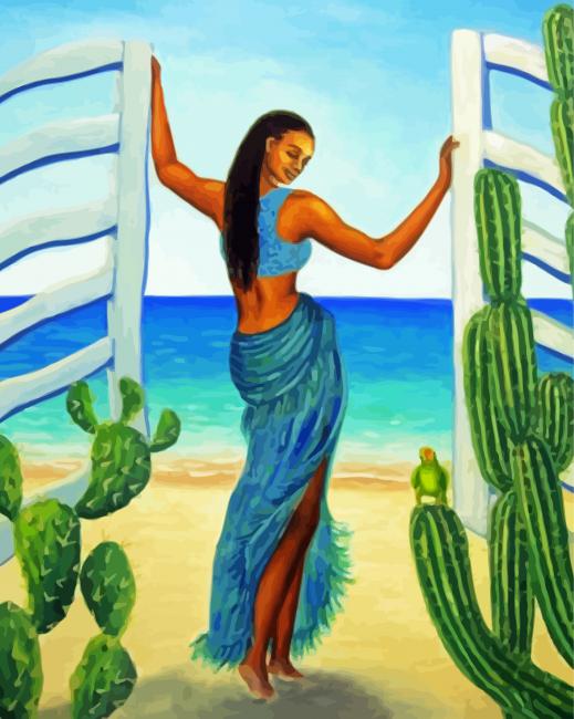 Woman And Door To Beach paint by number