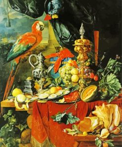 A Richly Laid Table With Parrots By Jan Davidsz De Heem paint by number
