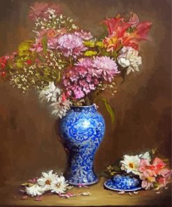 Aesthetic Blue And White Vase With Flowers Art paint by number