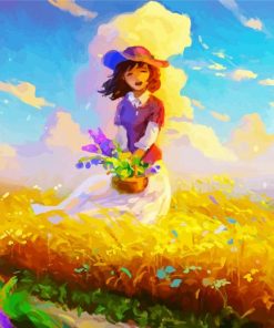 Anime Girl With Flowers Basket paint by number