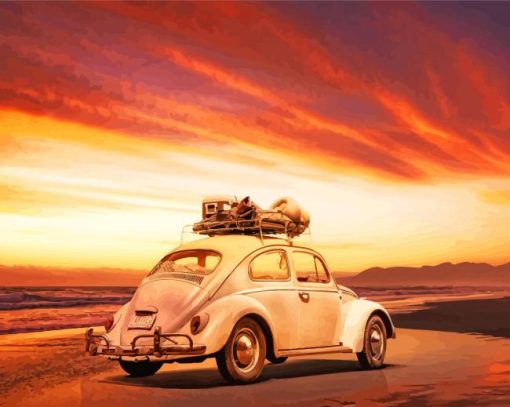 Beach Car Sunset paint by number