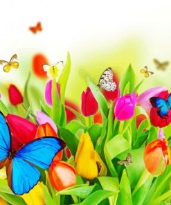 Butterflies On Tulips paint by number