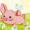 Cartoon Pig And Daisies paint by number